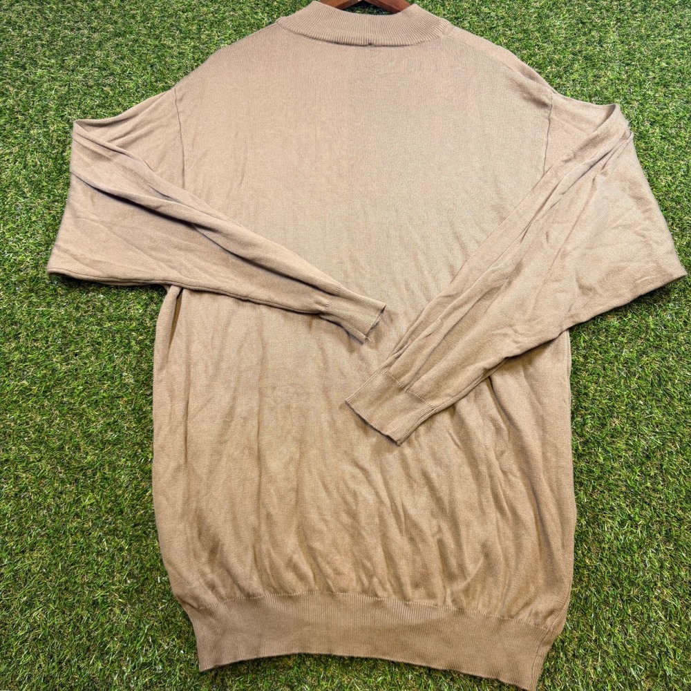 Tom James Mens Mock Neck Sweater Large Tall LT Brown Cotton Modal Made in Italy - Picture 7 of 7